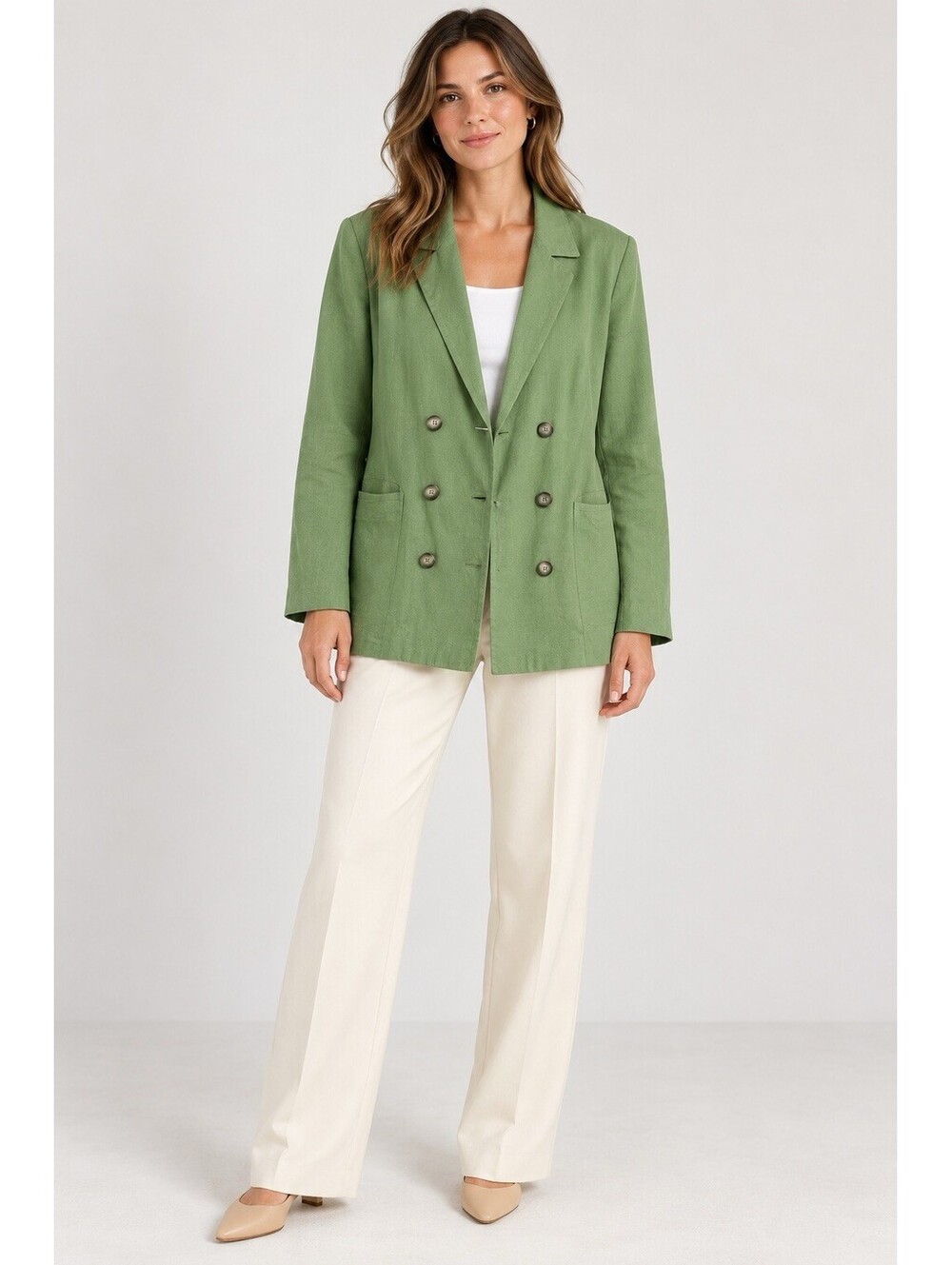 Free People Green Double Breasted Blazer Oversized Boho Jacket Women’s S